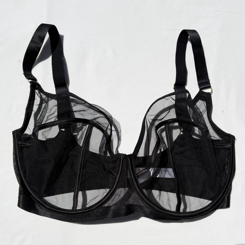 Playful Promises Bra 36K Black Mesh Underwire Pinup
